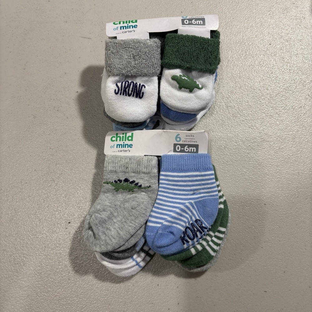 Carter's Child of Mine 0-6 MONTHS Boys 12 PAIRS Crew Socks White Blue Gray #8624